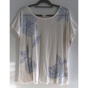 J Jill Top Womens 2XL White Blue Floral Linen Short‎ Sleeve Boho Lightweight